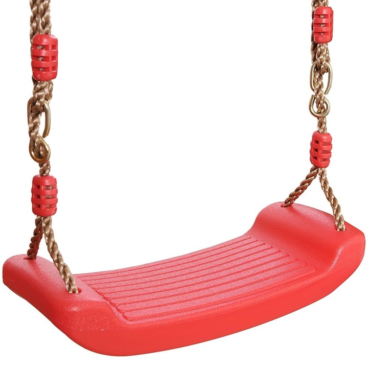 Пластмасова детска люлка без облегалка, С включени въжета, Червен цвят