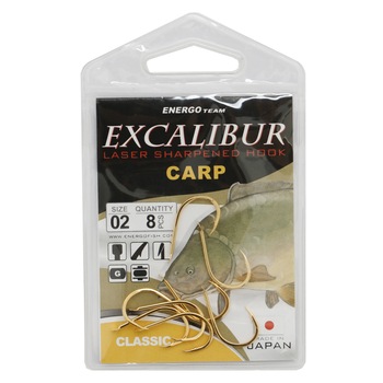 Carlige Energo Team Excalibur Carp Classic Gold Nr 2, 8buc/plic Carlige Energo Team Excalibur Carp Classic Gold Nr 2, 8buc/plic