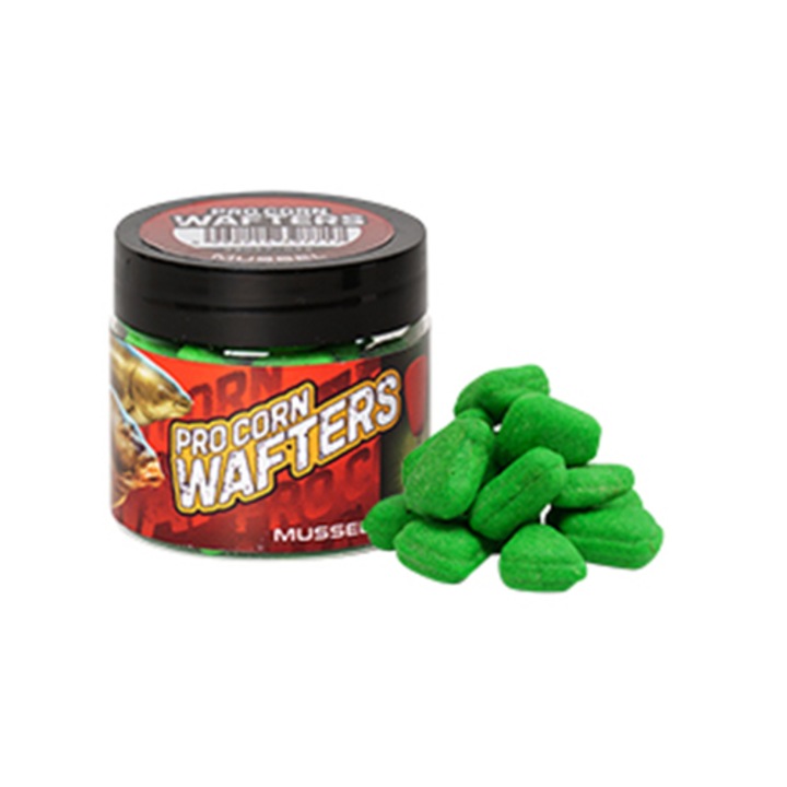 Стръв Benzar Mix Pro Corn Wafters, Mussel, Fluo green