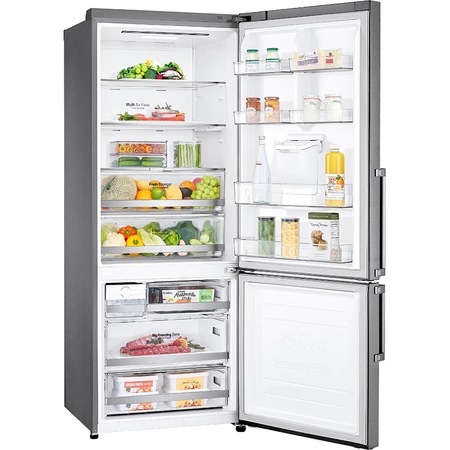 Combina frigorifica LG GBF567PZCMB, 461 l, Clasa E, No Frost, DoorCooling+, FreshBalancer, Dozator de apa, Compresor Smart Inverter, Argintiu