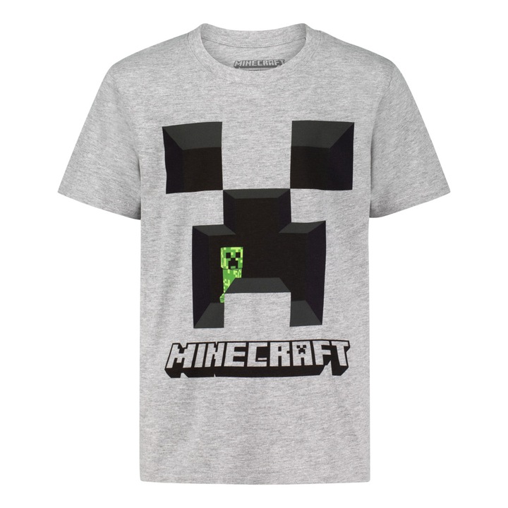 Pijamale copii Minecraft Creeper Gray, Gri - Negru, 8 ani