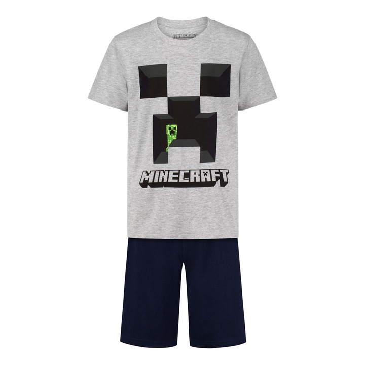Pijamale copii Minecraft Creeper Gray, Gri - Negru, 8 ani