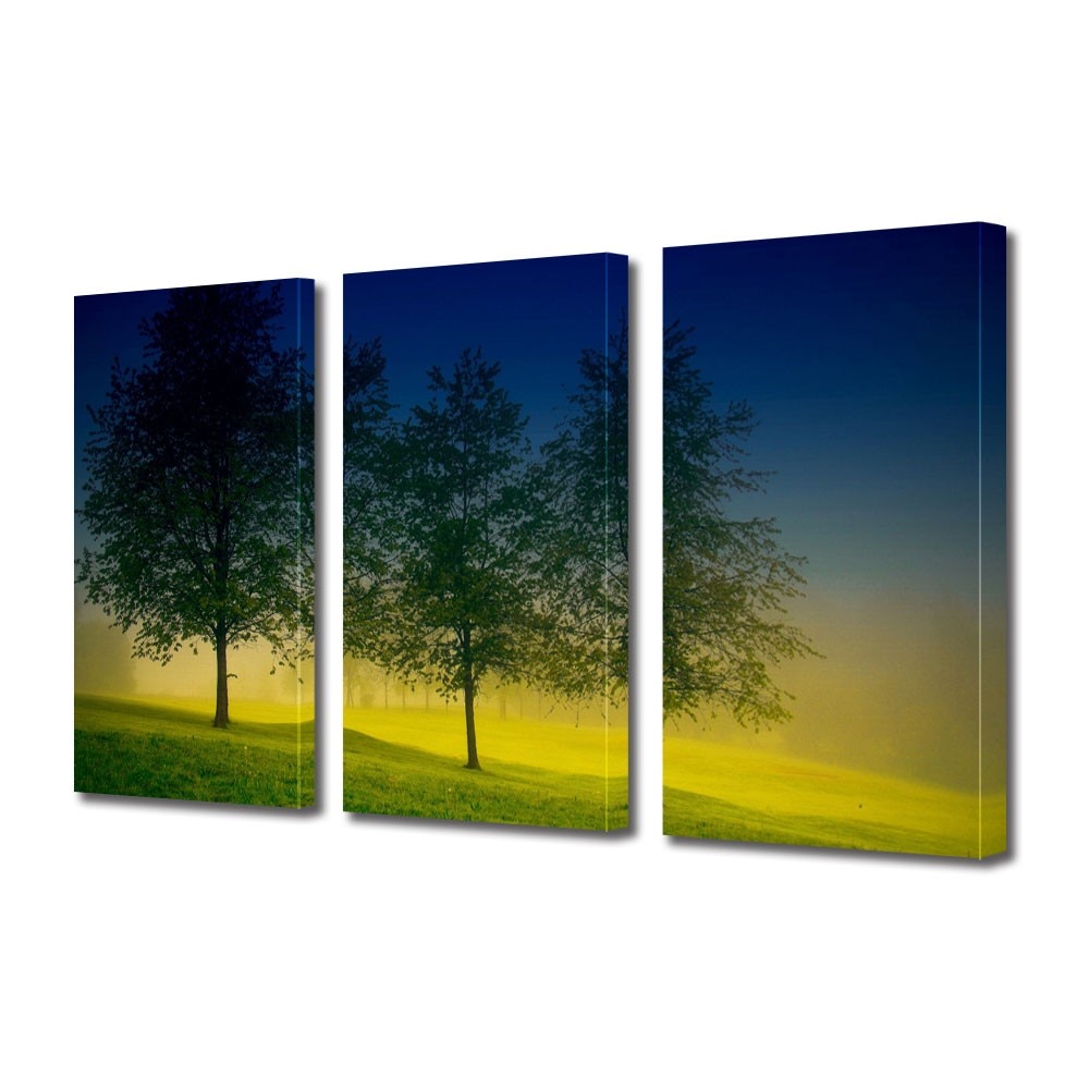 Tablou Multicanvas 3 Piese Peisaje Patru Copaci, 70 x 150 cm