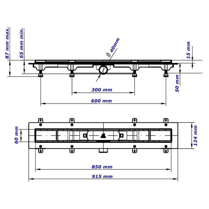 Rigola dus cu gratar din otel inoxidabil, MCH 2, 85 cm
