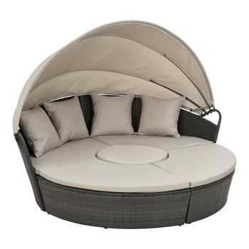 Set mobilier modular gradina Sonneninsel DGB, en.casa, 145 x 180 cm, otel/polyratan, gri inchis/bej Set mobilier modular gradina Sonneninsel DGB, en.casa, 145 x 180 cm, otel/polyratan, gri inchis/bej