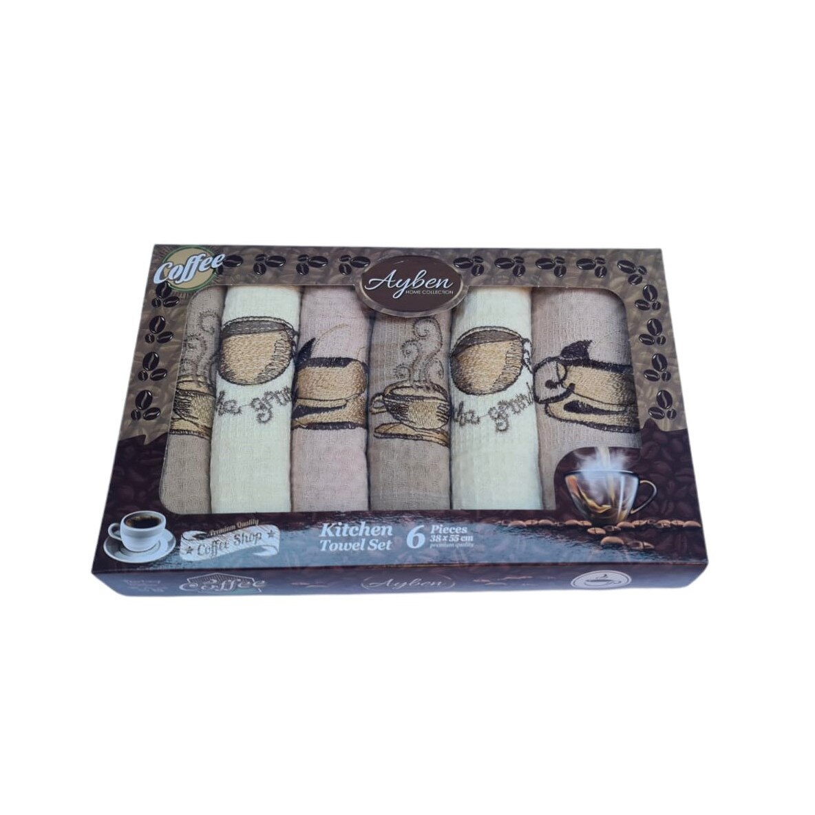 Set 6 prosoape de bucatarie Brodate din Bumbac 100%, 38x55cm , Coffee Collection New