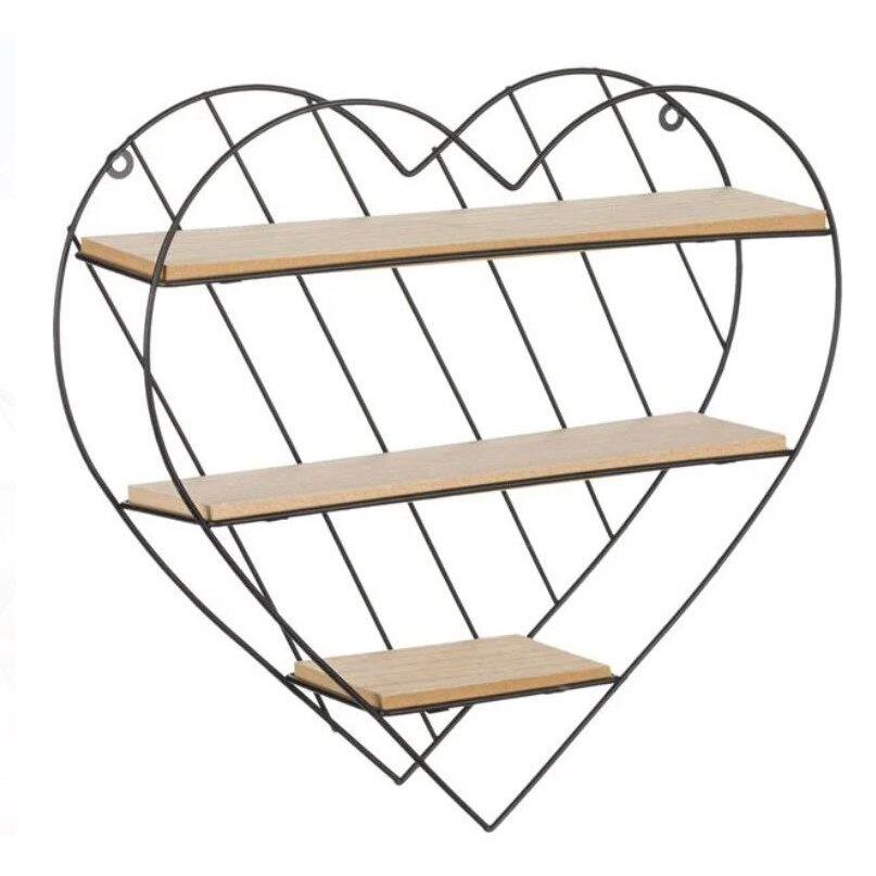 Raft decorativ cu 3 polite in forma de inima, 33,5x9,5x32 cm