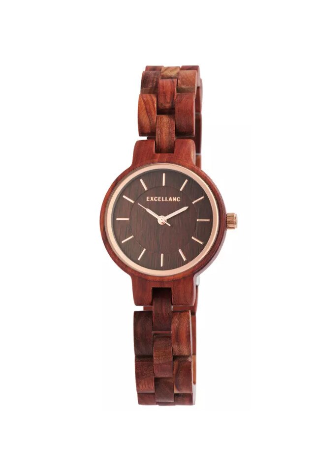 Ceas Dama Excellanc curea din lemn de santal, Maro, Maro