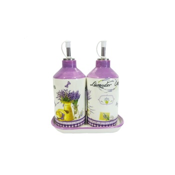Oliviera cu 2 sticle ulei/otet ceramica, lavanda cu picurator,18 cm Oliviera cu 2 sticle ulei/otet ceramica, lavanda cu picurator,18 cm