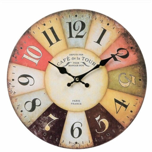 Ceas decorativ de perete cu numere mari, model Pufo Colours, 34 cm