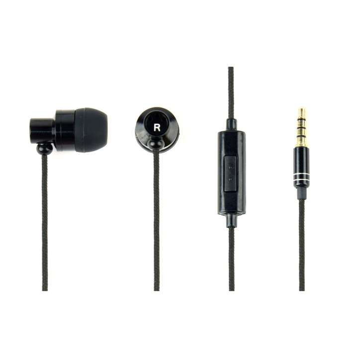 CASTI Gembird, "Paris", cu fir, intraauriculare, pt smartphone, microfon pe fir, conectare prin Jack 3.5 mm, negru, "MHS-EP-CDG-B"