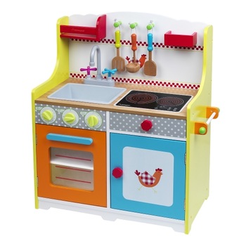 Bucatarie din lemn pentru copii Imaginarium Fresh Farm Grand Chef Kitchen cu 2 arzatoare, chiuveta, cuptor, dulapuri, rafturi si 3 accesorii Bucatarie din lemn pentru copii Imaginarium Fresh Farm Grand Chef Kitchen cu 2 arzatoare, chiuveta, cuptor, dulapuri, rafturi si 3 accesorii