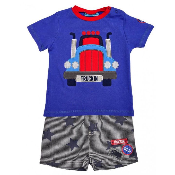 Set tricou si pantaloni scurti pentru baieti, Lily&Jack, Bumbac, 62 cm, Albastru/Gri