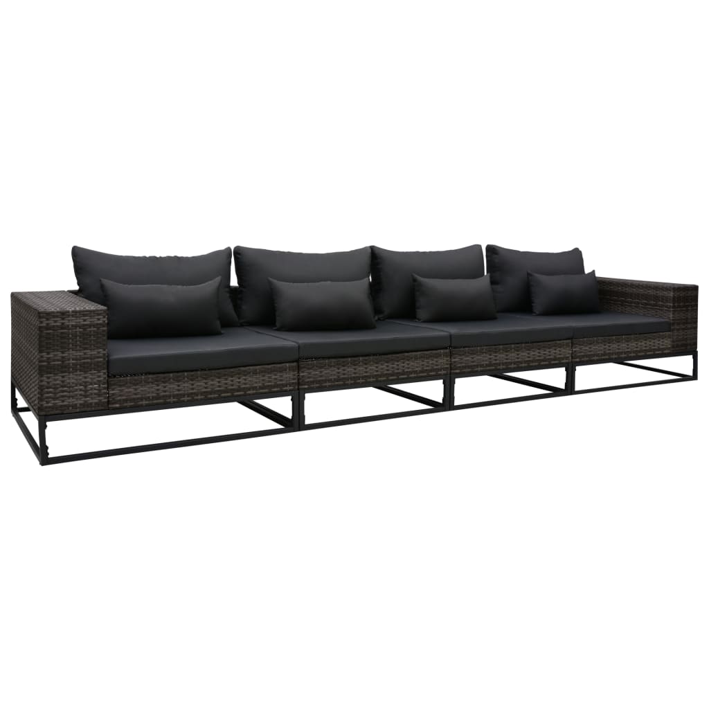 Set de 4 canapele de gradina cu perne vidaXL, Poliratan, 348 x 85 x 55 cm, Gri/Antracit