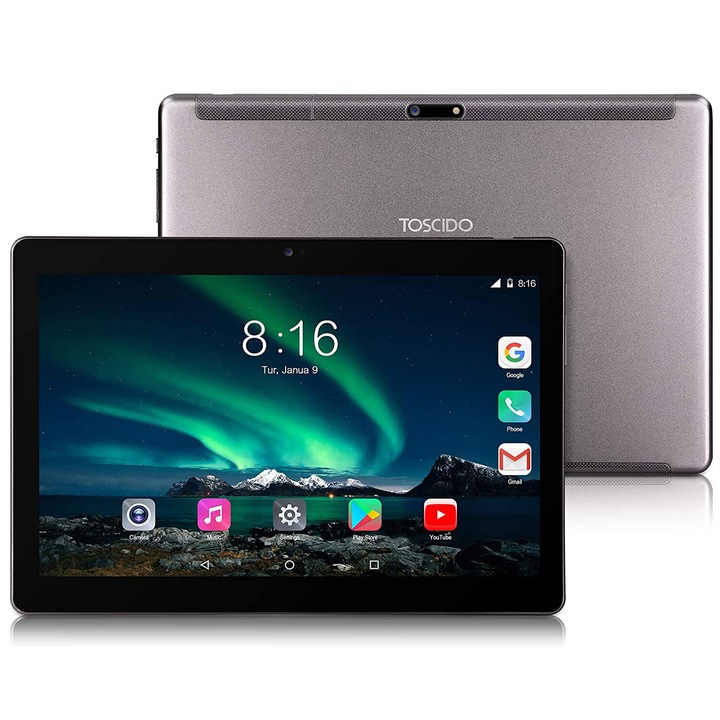 Tableta TOSCIDO M863, Octa-core. 10", 4 GB RAM, 64 GB, Android 10.0, 4G, Wi-Fi, Gri
