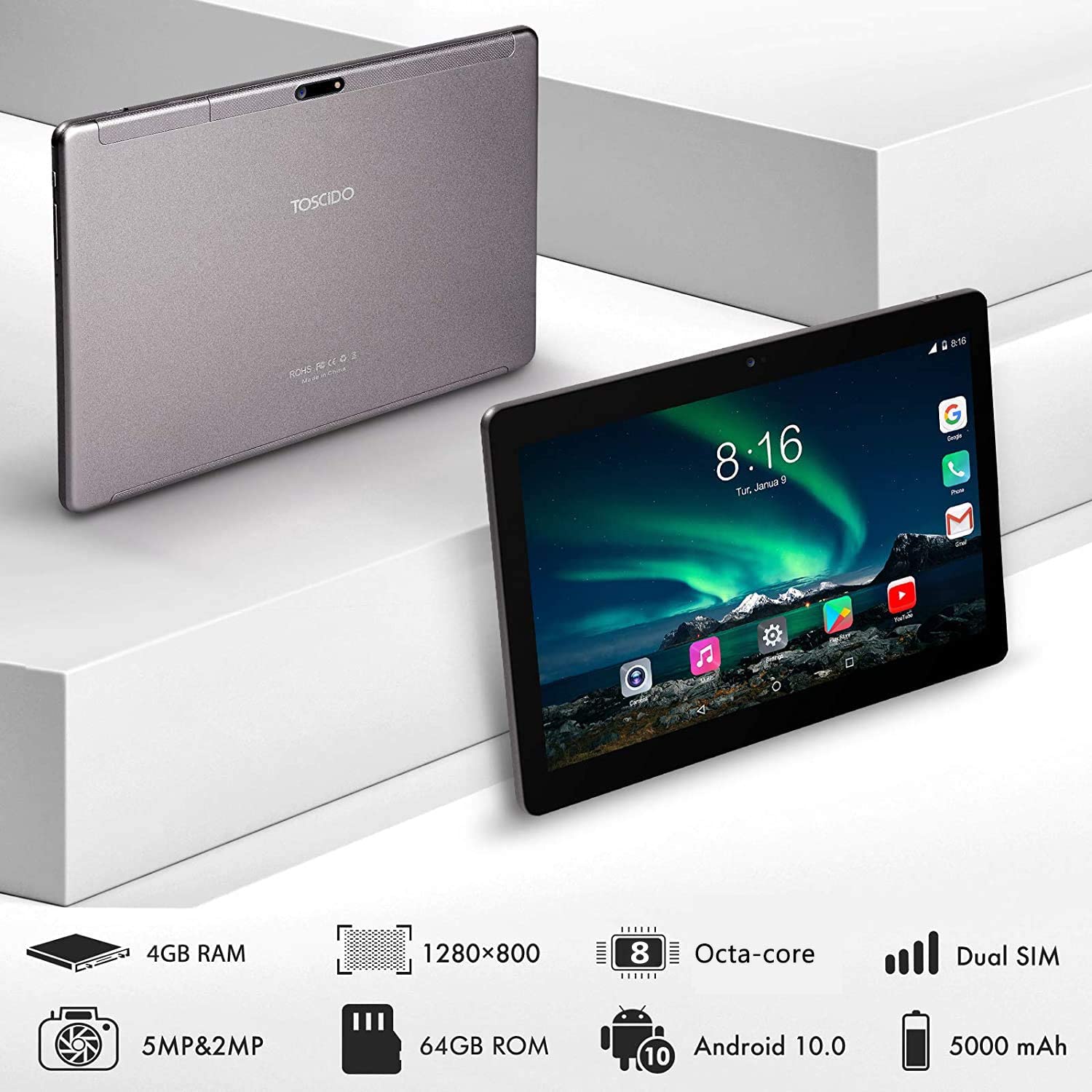Tablette Tactile 10 Pouces-SIMPLORI Android K18 WIFI Tablette-4 Go RAM-64  Go ROM
