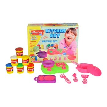 Set bucatarie Heroes Eren, 15 piese, plastilina 6 culori Set bucatarie Heroes Eren, 15 piese, plastilina 6 culori