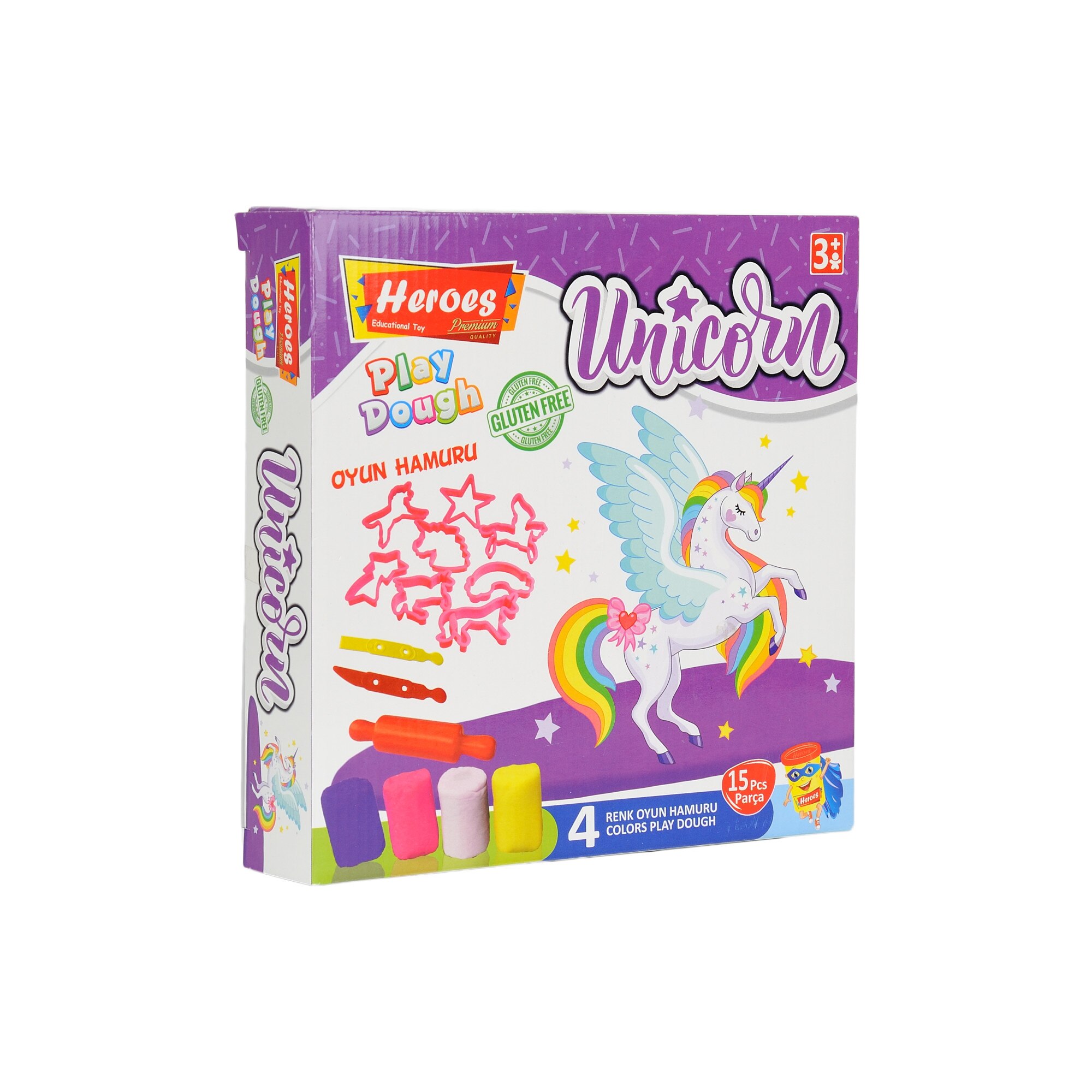 Set unicorn Heroes Eren , 15 piese, Unelte de modelat, Plastilina 4 culori