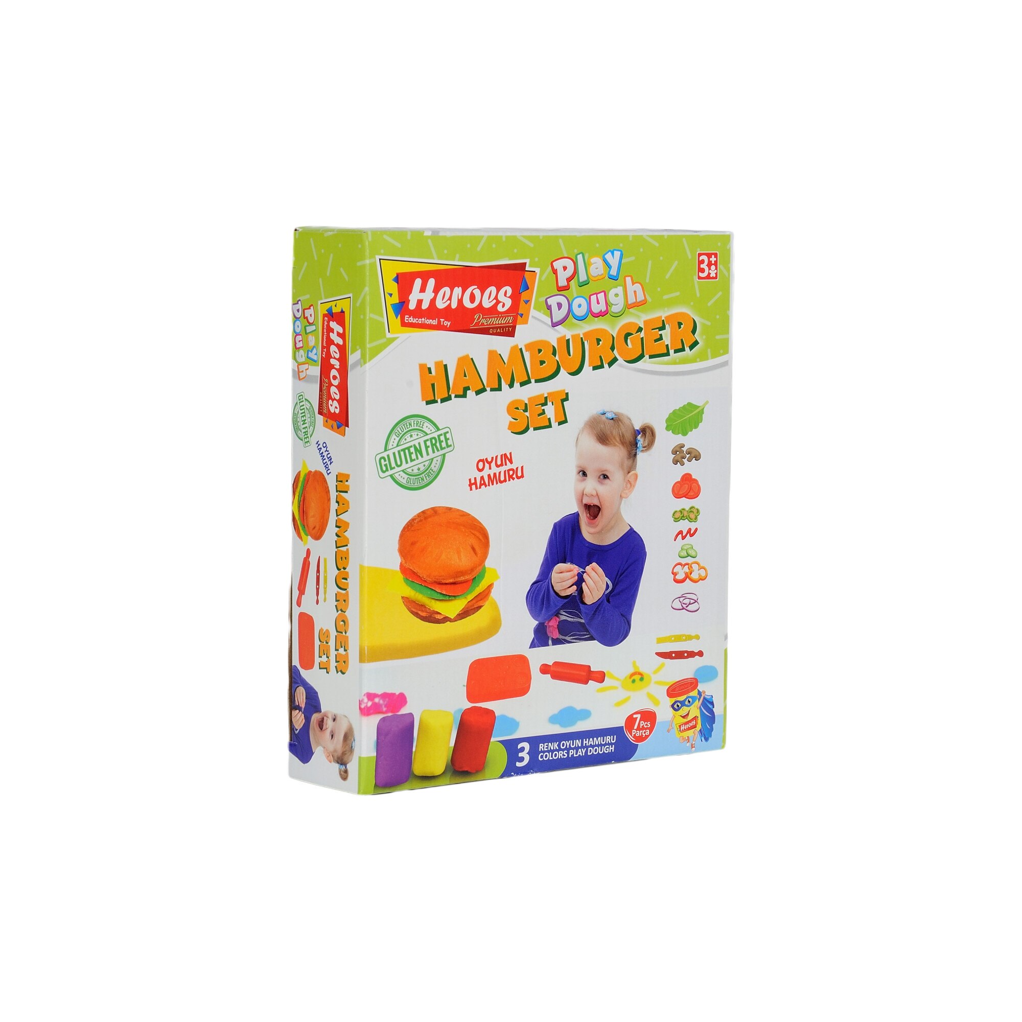Set pentru gatire hamburger Heroes Eren, 7 Piese, Unelte de modelat, Plastilina 3 culori