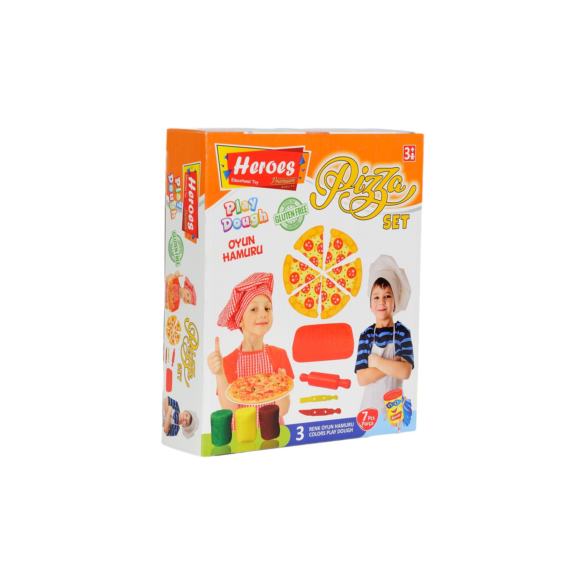 Set mic pentru pregatire pizza Heroes Eren, 7 Piese, Unelte de modelat, Plastilina 3 culori