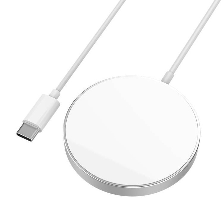 Gyorstöltő vezeték nélküli töltő 15 W Apple iPhone-hoz, MagSafe, 1 m Type C, ezüst