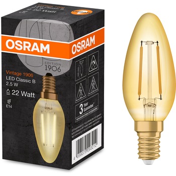 Bec LED Osram Vintage 1906 FIL GOLD B22, E14, 2.5W (22W), 220 lm, lumina calda (2400K) Bec LED Osram Vintage 1906 FIL GOLD B22, E14, 2.5W (22W), 220 lm, lumina calda (2400K)