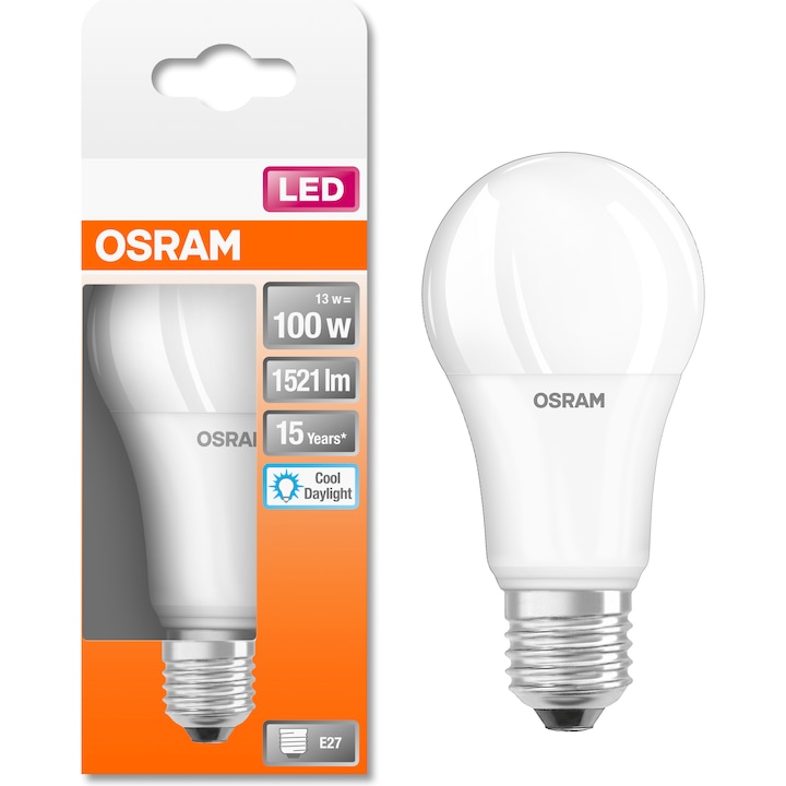 Bec LED Osram LED STAR FR A100 E27, 13W (100W), 1521 lm, lumina rece (6500K), clasa energetica F