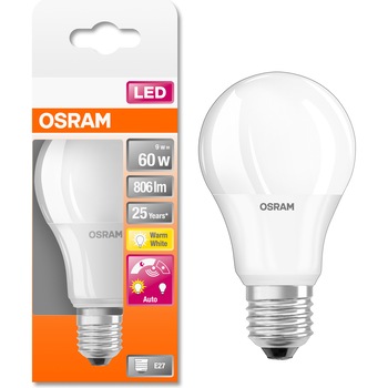 Bec LED Osram LED STAR+ A60, cu senzor de lumina, E27, 9W(60W), 806 lm, lumina calda (2700K) Bec LED Osram LED STAR+ A60, cu senzor de lumina, E27, 9W(60W), 806 lm, lumina calda (2700K)