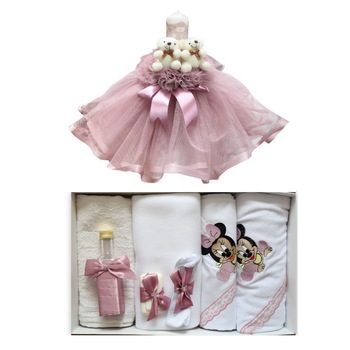 Trusou de botez complet, cu lumanare, prosoape din bumbac Odoras159 Trusou de botez complet, cu lumanare, prosoape din bumbac Odoras159