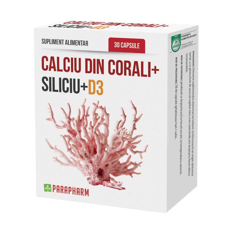 Supliment alimentar Calciu din Corali + Siliciu + D3, Parapharm, 30 capsule