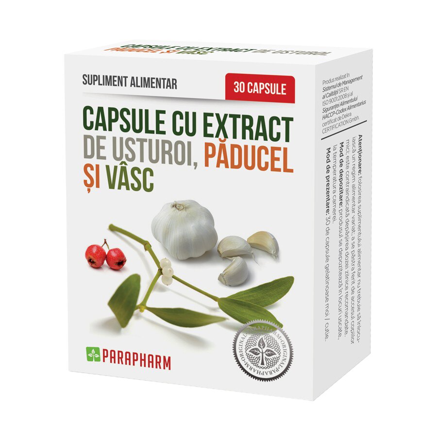 Supliment alimentar Capsule cu extract de Usturoi cu Paducel si Vasc, Parapharm, 30 capsule