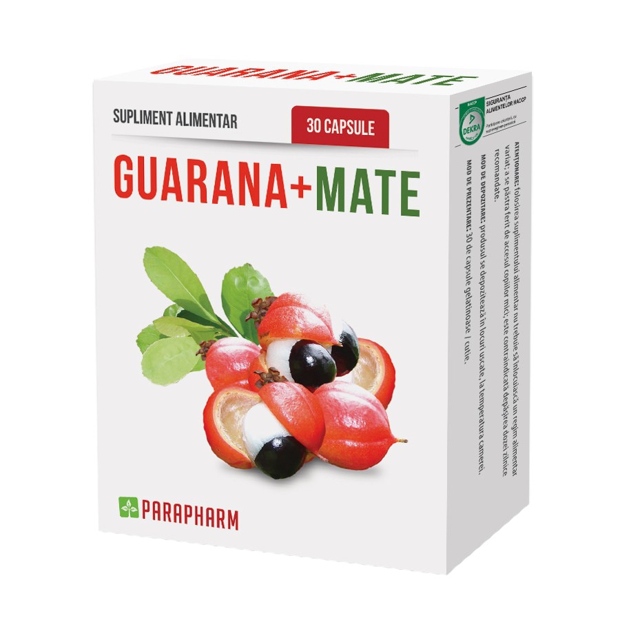 Supliment alimentar Guarana + Mate, Parapharm, 30 capsule