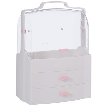 Organizator cosmetice si accesorii Relaxdays, 28 x 18 x 39 cm, sertare si display cu capac transparent, plastic, alb Organizator cosmetice si accesorii Relaxdays, 28 x 18 x 39 cm, sertare si display cu capac transparent, plastic, alb