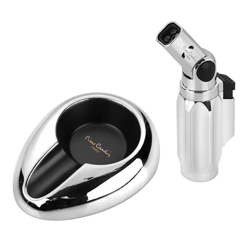 Set de scrumiera si bricheta, Pierre Cardin, PCX-012, metal, Argintiu