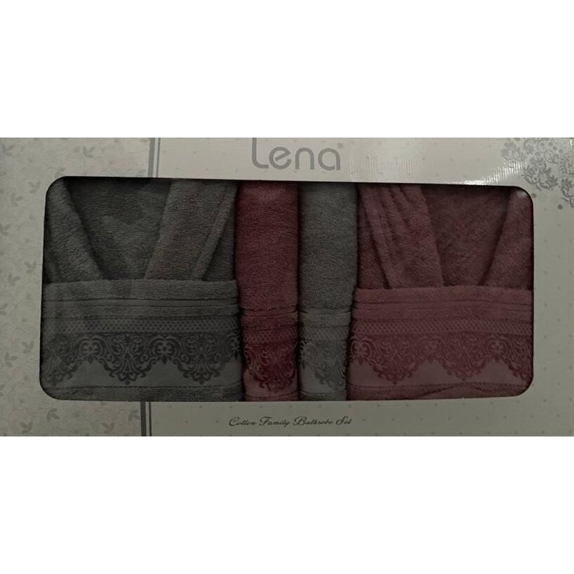 Set Lena 2 halate + 4 prosoape, visiniu + gri