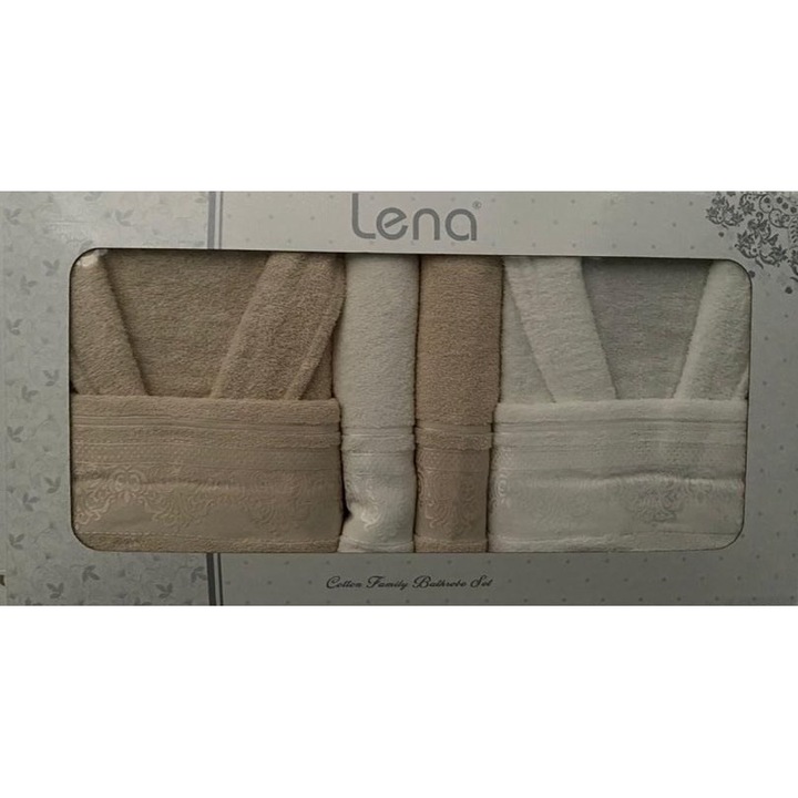 Комплект 2 халата + 4 хавлии Lena, бежов / бял цвят