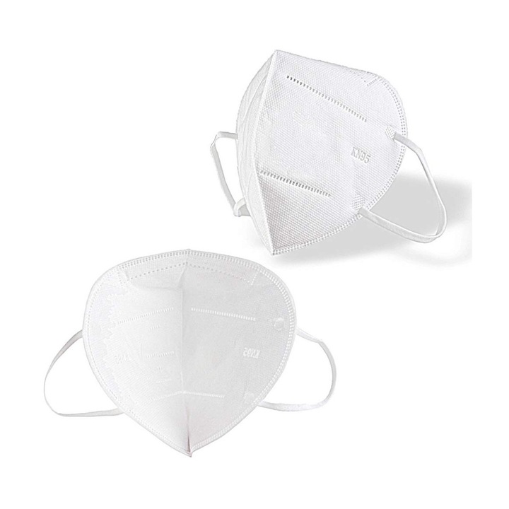 Комплект Защитна маска за лице KN95 FFP2, Многократна употреба, Бял, 10бр.