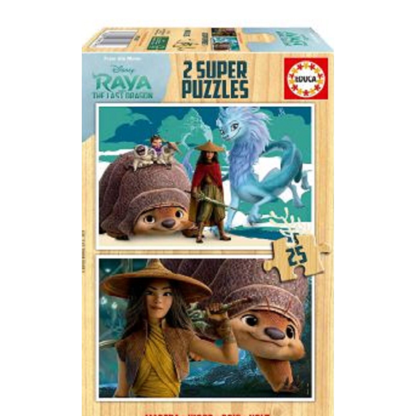 Puzzle 2x25 piese - Raya si Ultimul Dragon, Lemn