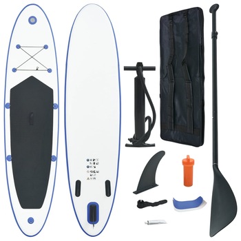 Set placa SUP stand up paddle surf gonflabila, vidaXL, PVC, 390 x 81 x 10 cm, Albastru Set placa SUP stand up paddle surf gonflabila, vidaXL, PVC, 390 x 81 x 10 cm, Albastru