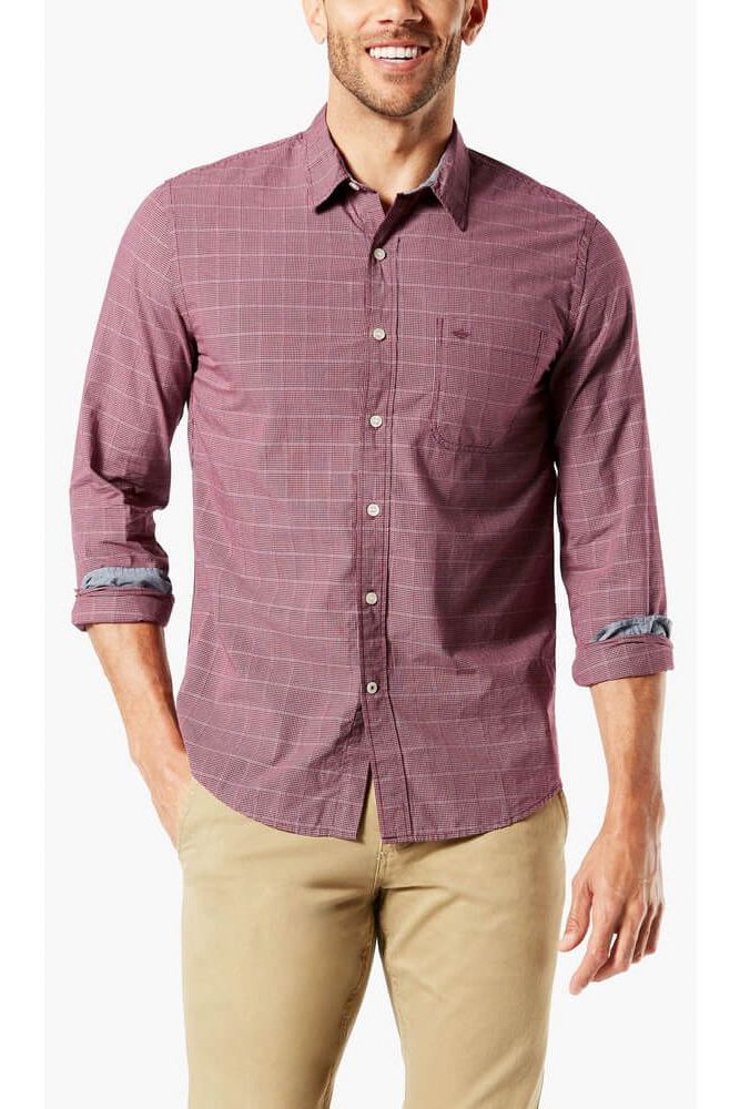 Camasa pentru barbati, Dockers Laundered Poplin Shirt, Rosu, XL INTL