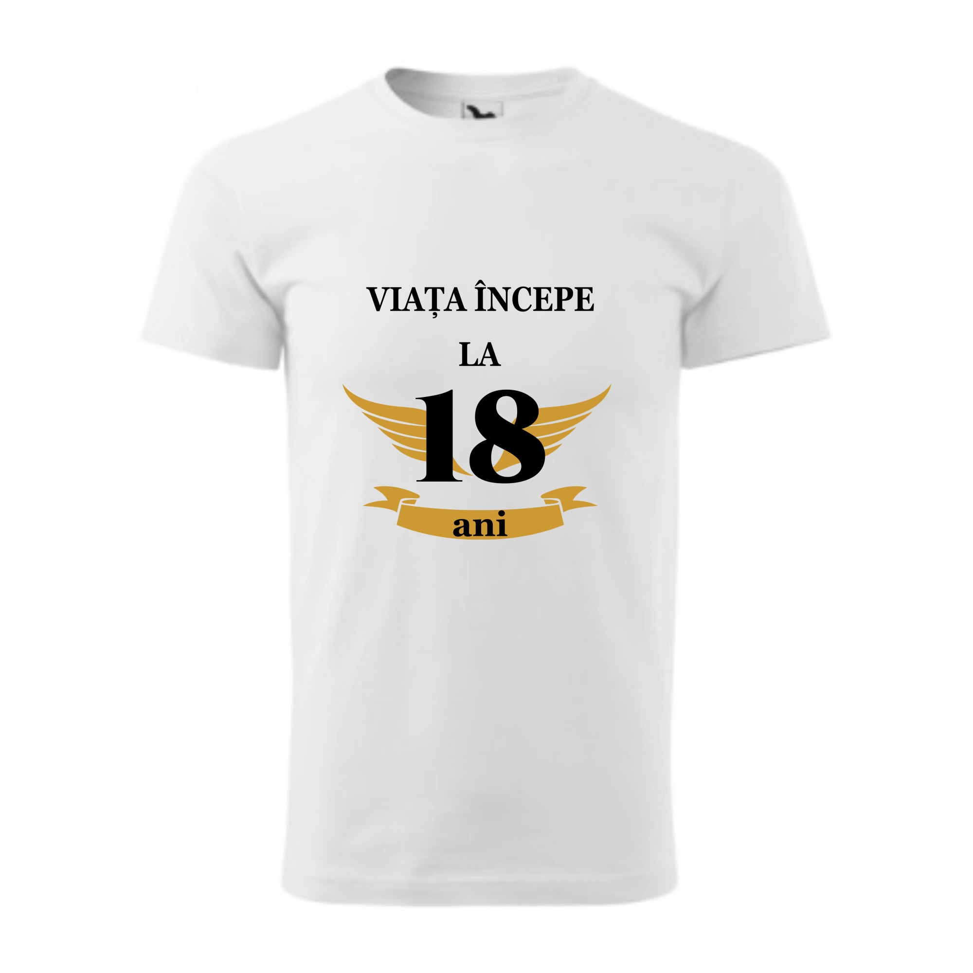 Tricou basic barbati personalizat, Adler, bumbac, alb L Viata incepe la 18 ani