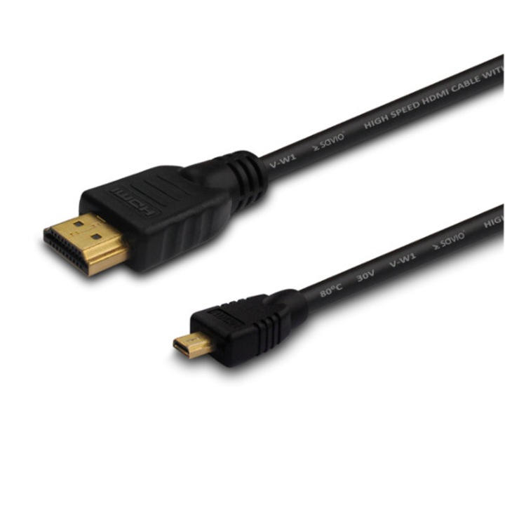 Кабел Micro HDMI/HDMI, Savio, CL-39, 1 м, Черен