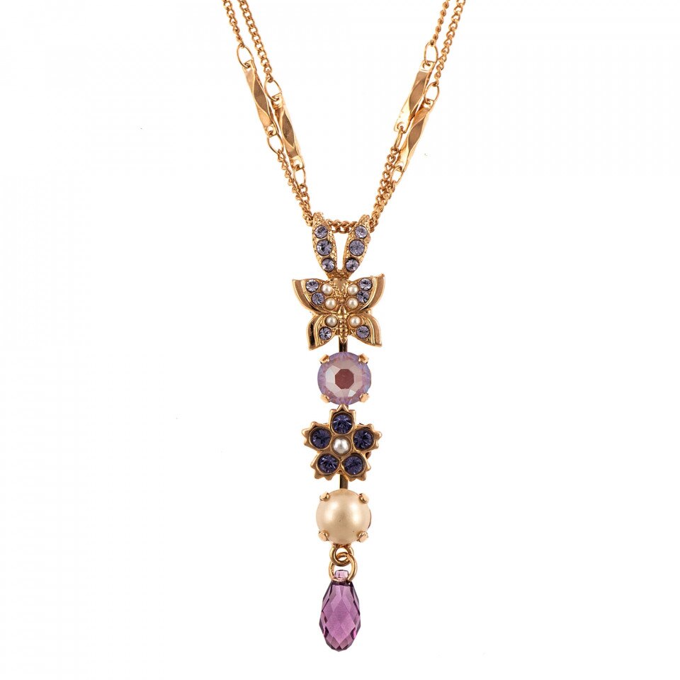 Pandantiv cu lant placat cu Aur roz de 24K, Cristale Swarovski, Romance by Roxannes - Mariana Jewellery, Multicolor 5414/2-139-10RG