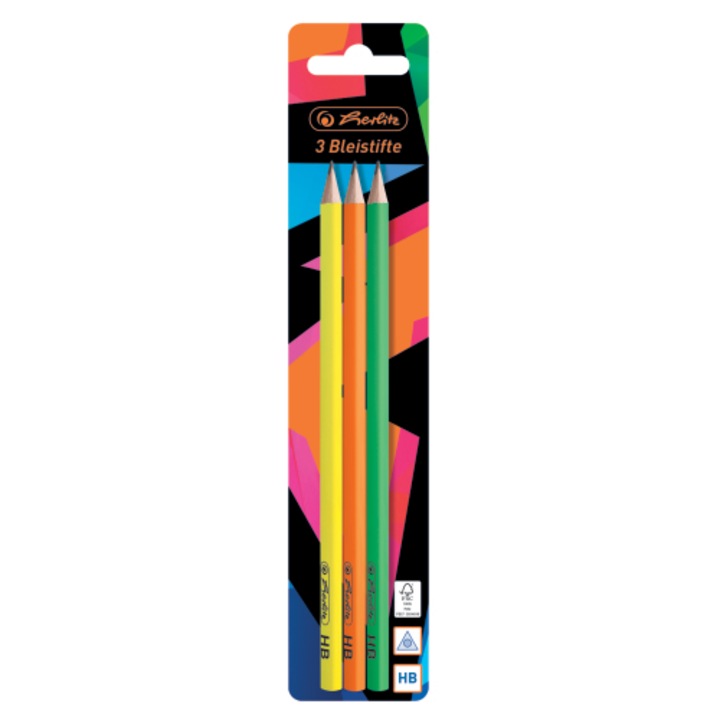 Grafit Ceruza, Háromszög, HB Bánya, Neon Art Pattern Set 3 részes / hólyag