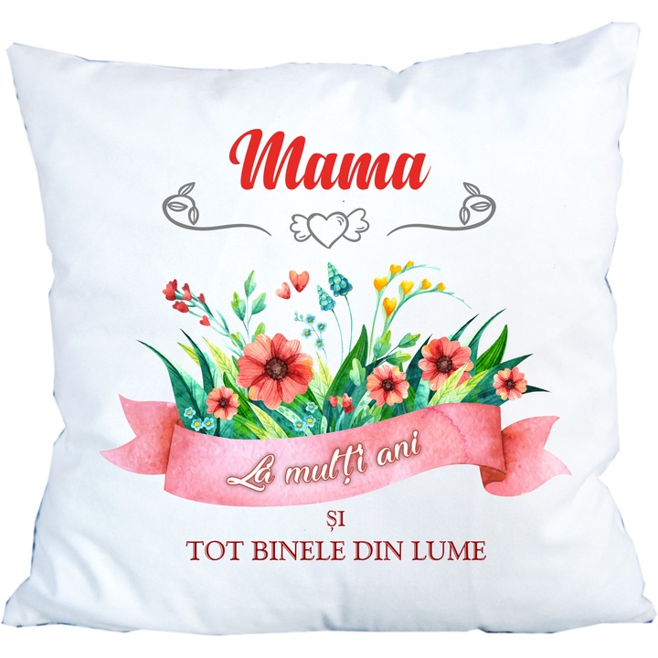 Perna personalizata, pentru mama, alba, 44 cm x 44 cm