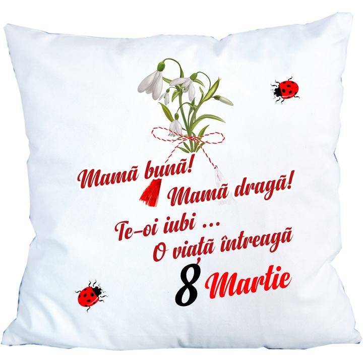 Perna personalizata, cu ghiocei, pentru mama, alba, 44 cm x 44 cm