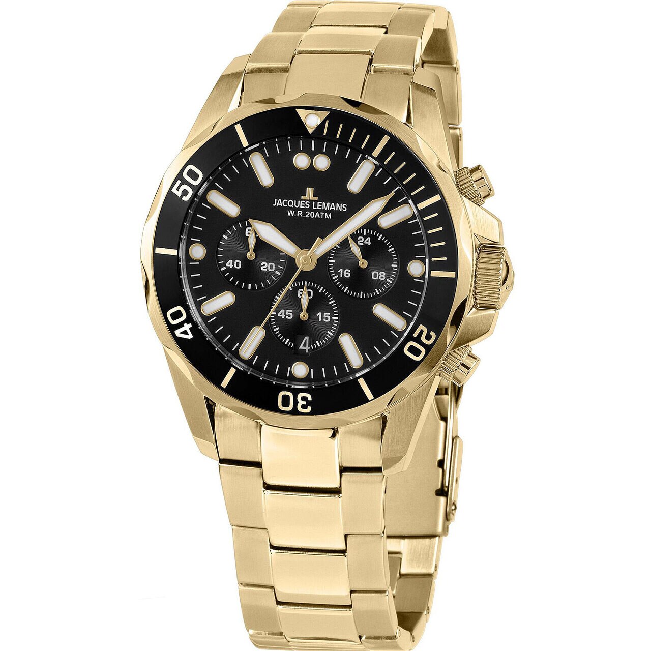 Ceas barbatesc Jacques Lemans 1-2091J, Quartz, 44mm, 20ATM, Auriu