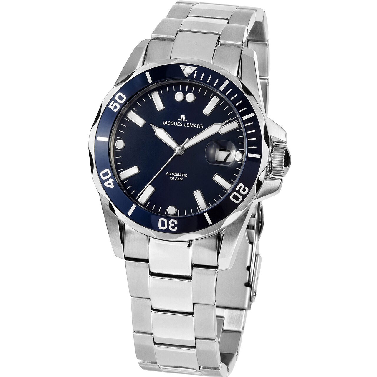 Ceas barbatesc Jacques Lemans 1-2089G, Automatic, 42mm, 20ATM, Argintiu