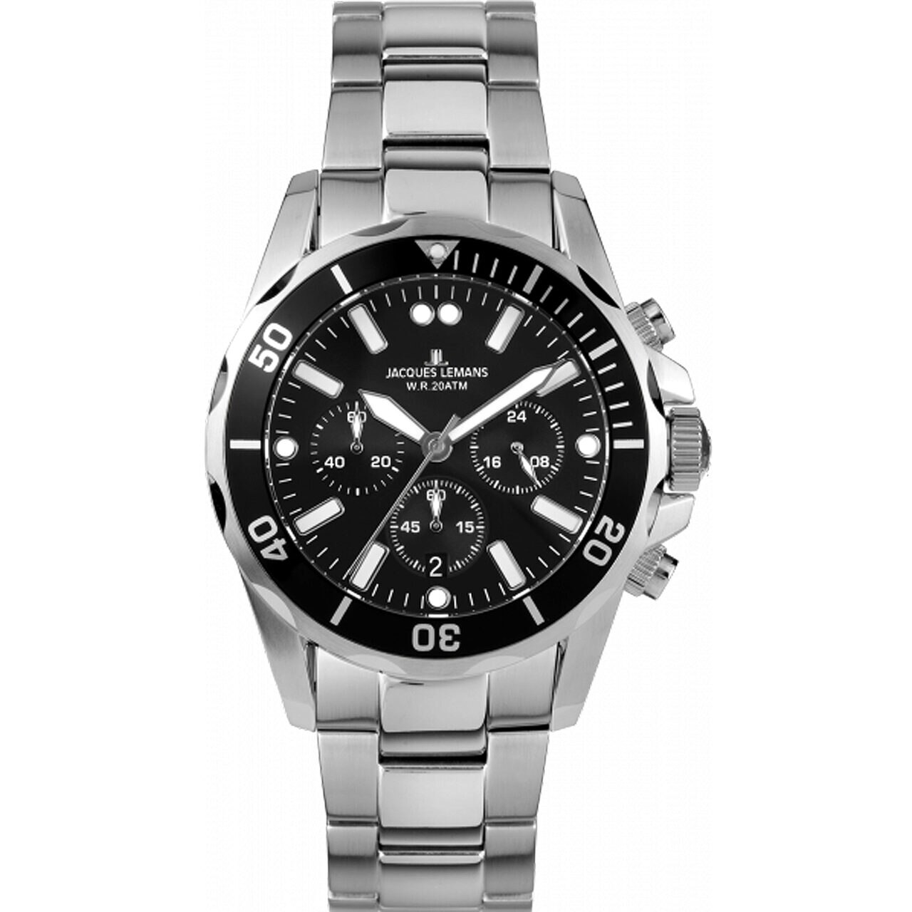 Ceas barbatesc Jacques Lemans 1-2091F, Quartz, 44mm, 20ATM, Argintiu