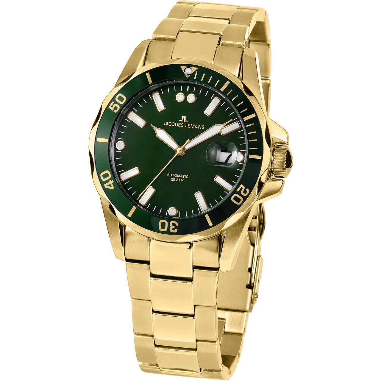 Ceas barbatesc Jacques Lemans 1-2089J, Automatic, 42mm, 20ATM, Auriu